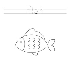 Trace the letters and color cartoon fish. Handwriting practice for kids.