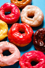 National Donut Day. Donuts on the color background