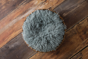 Newborn Digital Background Blue Fur in a Basket