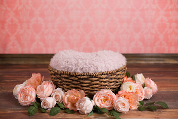 Newborn Digital Background Flokati and Wood