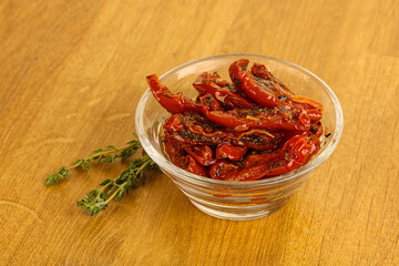 Sun-dried natural Italian tomato in the bowl