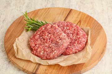 Raw beef burger cutlet for grill