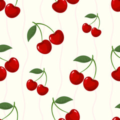 fruit cherry vector seamless pattern.