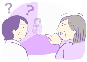 レビー小体認知症　幻視で部屋の隅に女の子が見える女性のイラスト