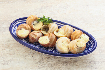 Delicous baked snail with butter - Escargot