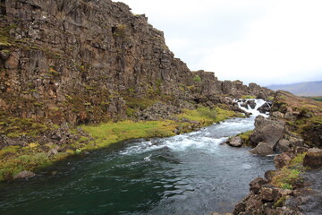 landscape of the Thingvellir national park in Iceland. The place where North American and Eurasian tectonic plates meet.