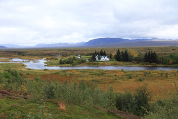 landscape of the Thingvellir national park in Iceland. The place where North American and Eurasian tectonic plates meet.