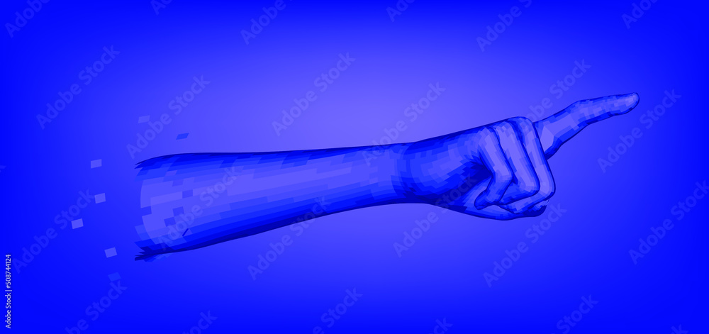 Poster 3d polygonal model of a hand with pointing gesture.