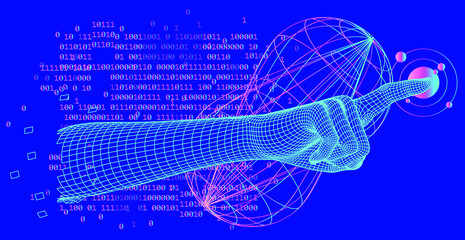 3D polygonal model of a hand with pointing gesture.