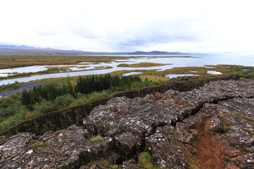Fototapeta na wymiar landscape of the Thingvellir national park in Iceland. The place where North American and Eurasian tectonic plates meet.