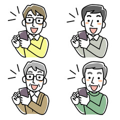 スマホを見て喜ぶ男性