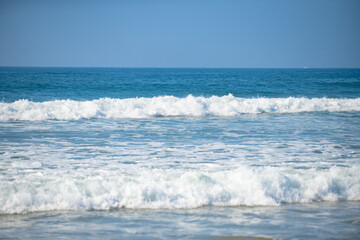 Naklejka na ściany i meble Blue ocean wave, ocean waves, natural background. Blue clean wavy sea water.