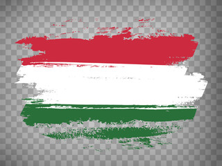 Flag of  Hungary brush stroke background.  Flag of Hungary on transparent backrgound for your web site design, app, UI.  Stock vector. EPS10.