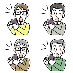 スマホを見て驚く男性