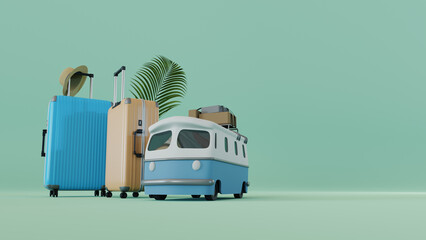 trip luggage and tour car, 3d rendering