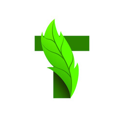 letter T leaf logo design vector