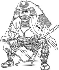 軍配を持って床几に座る武田信玄 【線画】