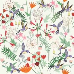 Humming bird and wild flower forest