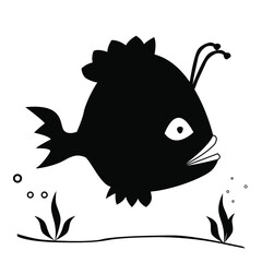 Cartoon, hand drawn, vector doodle illustration of funny fish.