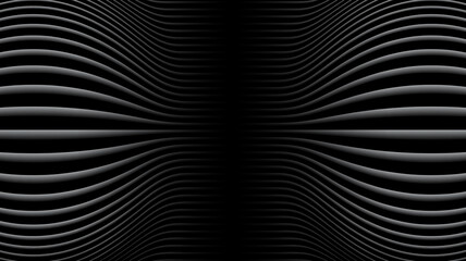 Abstract black background with 3D lines pattern, symmetrical minimal dark striped vector background illustration for business presentation, neumorphism design.