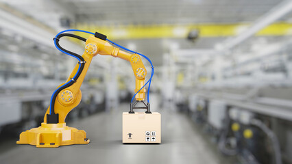 Industrial robotic arms with empty conveyor roller, 3D rendering