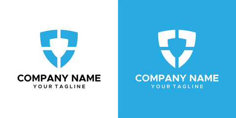 a shield-themed graphic image, on a white and blue background. vector graphics base.