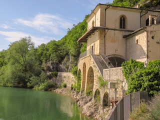 Fototapeta na wymiar Image of an old dam of Lake Scanno during a trip to Abruzzo Italy
