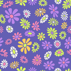 Nostalgic retro 70s groovy print. Hippie style vector seamless pattern.Vintage floral background. Textile and surface design in old fashioned colors