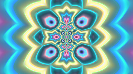 Abstract multicolored fractal neon kaleidoscope background.