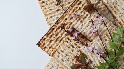 Table served for Passover (Pesach) indoors, with matzah bread as symbolic Pesach (Passover Seder) item.