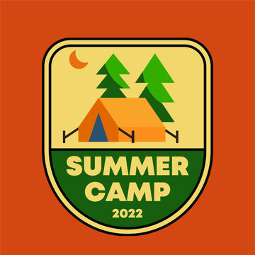 vintage woods summer camp badges and travel logo emblems
