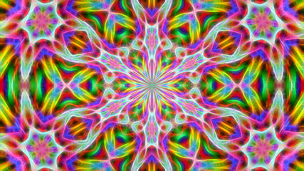 Abstract multicolored fractal neon kaleidoscope background.