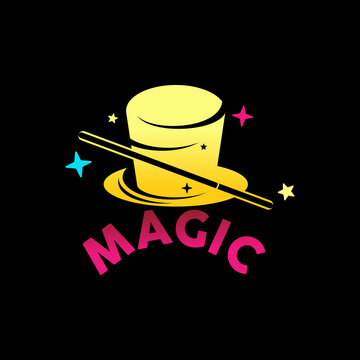 Simple and unique hat and letter magic wand with many stars image graphic icon logo design abstract concept vector stock. Can be used as a symbol related to entertainment or player profession