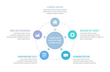 Circle diagram template with five steps or options, process infographics