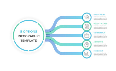 Infographic template with 5 options with text and icons