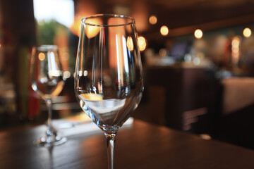 glass of wine in the restaurant on the table serving