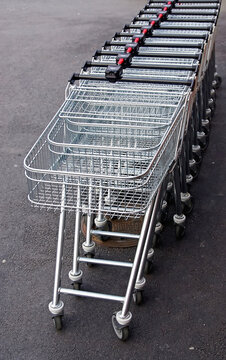 New shopping carts in a row