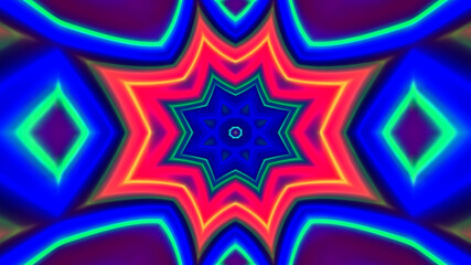 Abstract multicolored fractal neon kaleidoscope background.