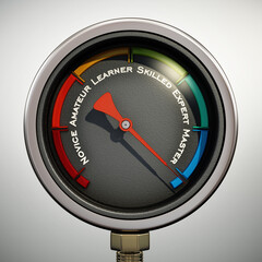Pressure valve with skill levels ranging from novice to master. 3D illustration