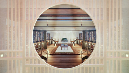 3D Rendering of an Ancient Chinese Bamboo Scroll Book Library