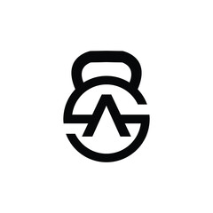 Letter A logo with kettlebell | Fitness Gym logo | vector illustration of logo design