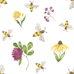 Seamless pattern of field garden flowers