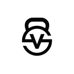 Letter V logo with kettlebell | Fitness Gym logo | vector illustration of logo design