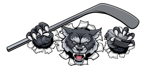 Wolf Ice Hockey Player Animal Sports Mascot