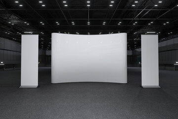 Exhibition stand for mockup and Corporate identity,Display design.Empty booth Design.Retail booth elements in Exhibition hall.booth Design trade show.Blank Booth system of Graphic Resources.3d render.