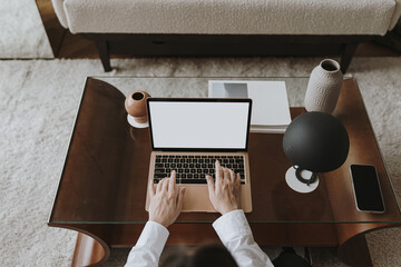 Person, businesswoman using laptop computer. Shopping online, branding online store, sending...