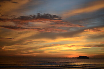 Dramatic sky during sunset in Kota Kinabalu beach, Borneo island, Malaysia