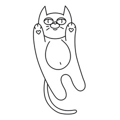 Vector illustration of a space cat that flies in a contour black and white style