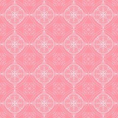 seamless white pattern on pink background. Seamless pattern with hearts and weaving. Lace, knitting,geometry, background,	