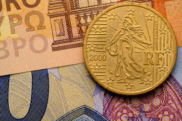 Nahaufnahme 50 EURO Cent Vorderseite auf Euro Banknoten